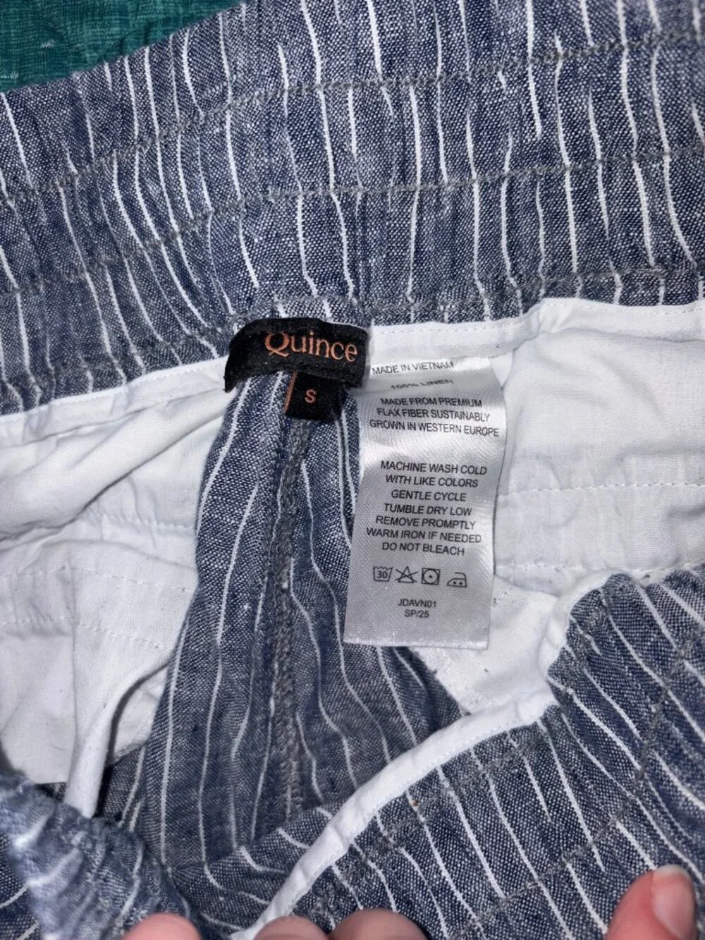 Quince 100% Linen Blue White Pinstripe Drawstring Pants Size S